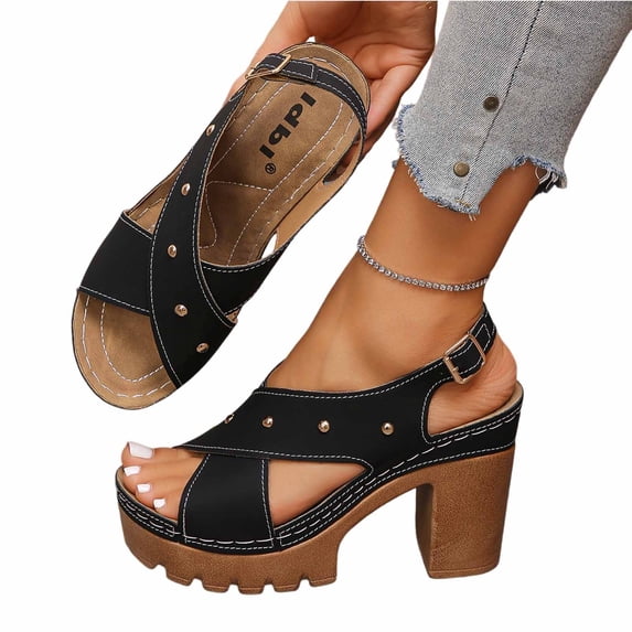 Tbopshirt Summer Womens Sandals Heels with Arch Support Block Heel Open Toe Casual for Wedding Party