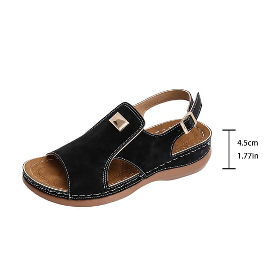 Tbopshirt Summer Womens Wedge Sandals Open Toe Solid Color Wedge Heels with Arch Support