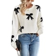 thumbnail image 1 of Tbopshirt Sweaters for Women Crew Neck Bow Long Sleeve Valentine's Day Knit Beige,L, 1 of 5