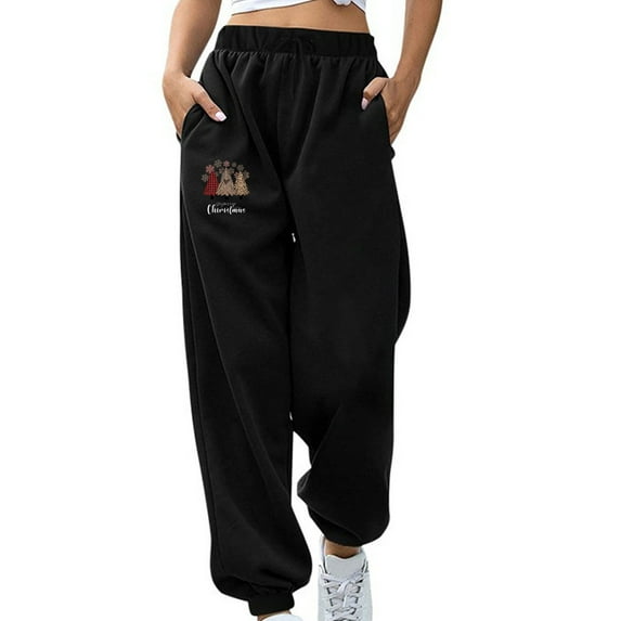Tbopshirt Sweatpants for Women Sweatpants With Pockets,Christmas Printing Loose Fitting Casual Sports Solid Color Elastic Waist Long Pants Plus Size Joggers Sweatpants