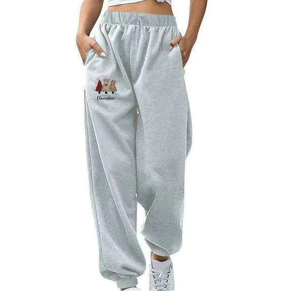 Tbopshirt Sweatpants for Women Sweatpants With Pockets,Christmas Printing Loose Fitting Casual Sports Solid Color Elastic Waist Long Pants Plus Size Joggers Sweatpants