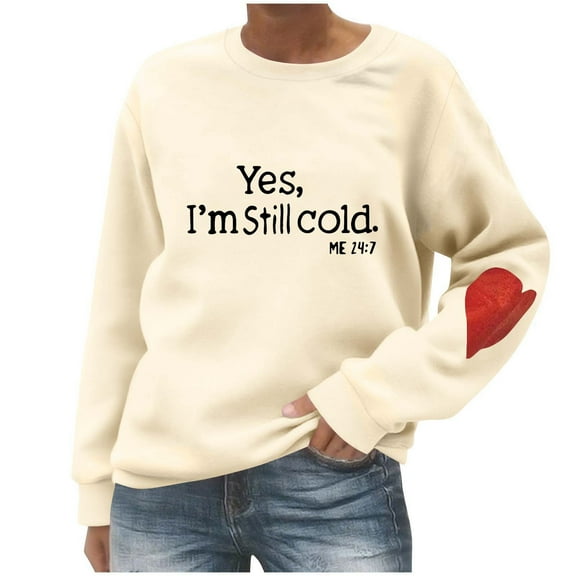 Tbopshirt Sweatshirt for Women Crew Neck Valentine's Day Solid Color Oversized Hoodless Sweatshirts Long Sleeve Pullover Tops Beige,L