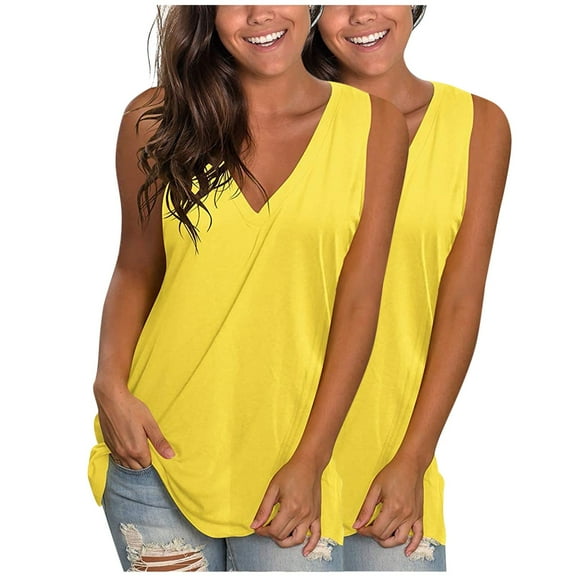 Tbopshirt Tank Tops for Women,2 Pack Womens Summer Tops Casual Solid V-Neck Gradient Sleeveness Tops Loose Blouses,Sizes S-XXXL
