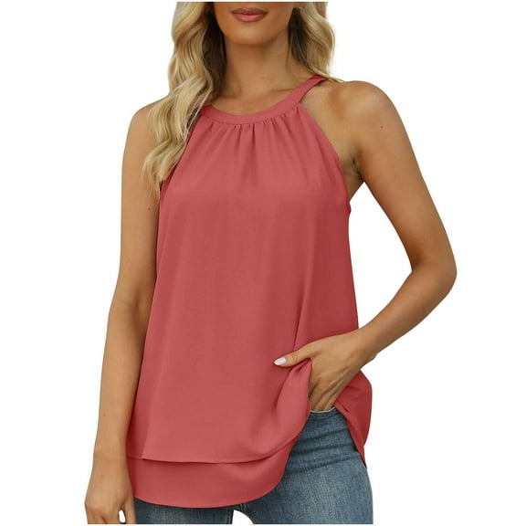Tbopshirt Tank Tops for Women,Womens tops,Womens Blouse Tank Tops Summer High Neck Sleeveless Chiffon tops,T-shirt Vest Tee Blouse,Camisoles for Women Plus