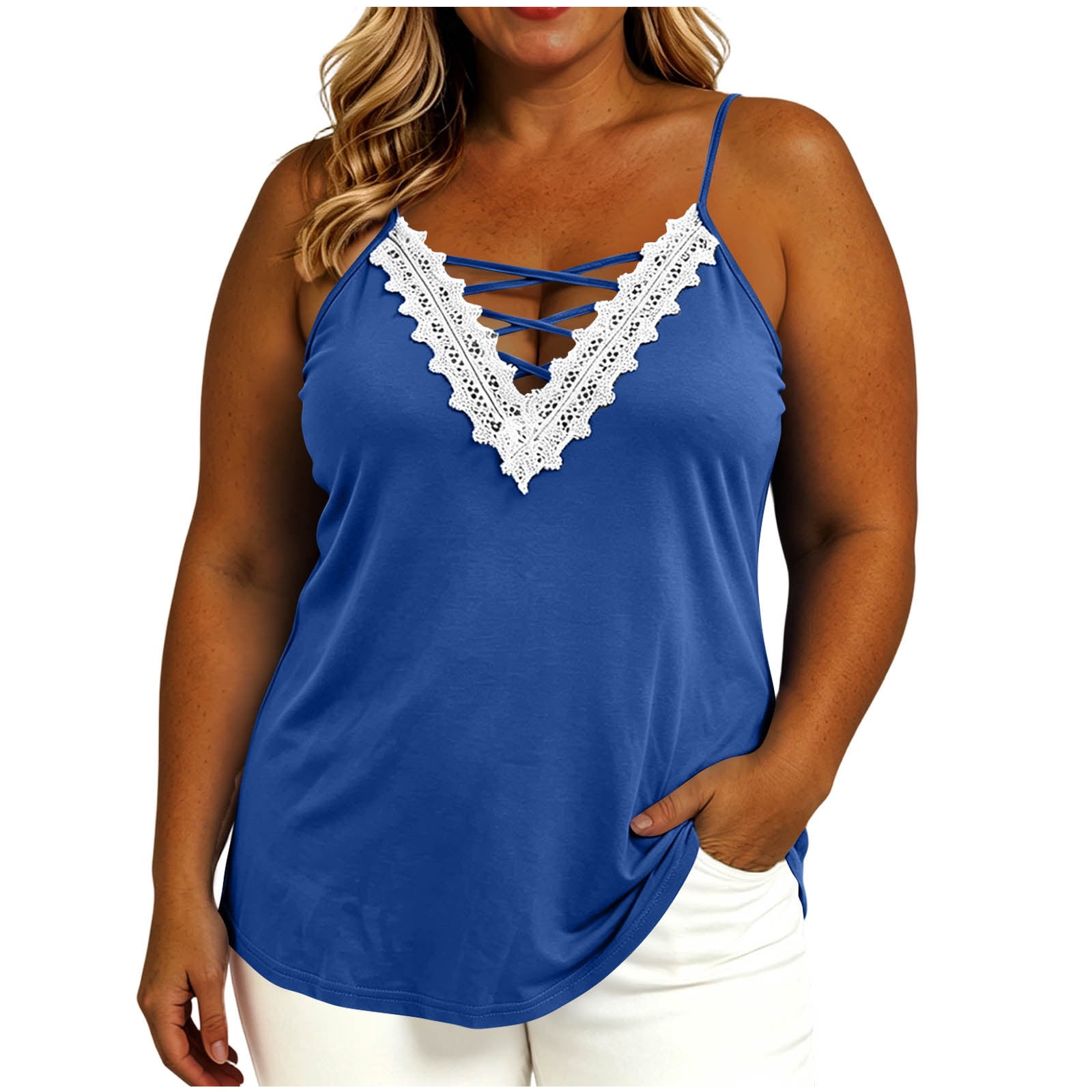 Tbopshirt Tank Tops for Women Plus Size Lace Trim Camisole Criss