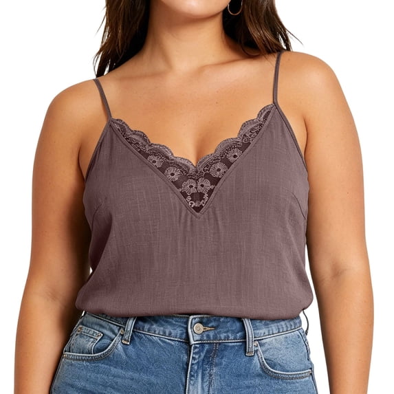 Tbopshirt Tank Tops for Women Plus Size Trim Camisole Spaghetti Strap Lace Tank Top Soft Cotton Blend Summer Vest Summer Undershirt,Brown