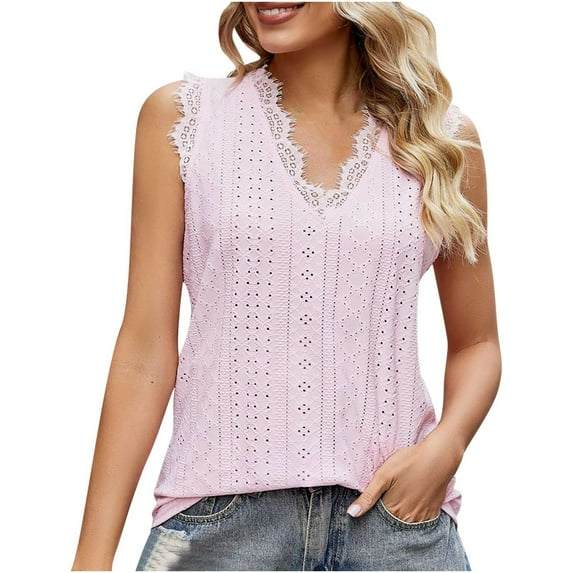 Tbopshirt Tank Tops for Women,Womens tops,Fashion Women's Summer V-Neck Lace Patchwork Sleeveless top Blouse,T-shirt Vest Tee Blouse,Womens Fashion