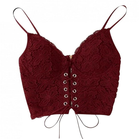 Tbopshirt Tank tops for Women,Womens tops,Lace Bras Eyelet up Sleeveless Spaghetti Strap Zip Back Crop Underwear Vest,T-shirt Vest Tee Blouse,Camisoles for Women Plus