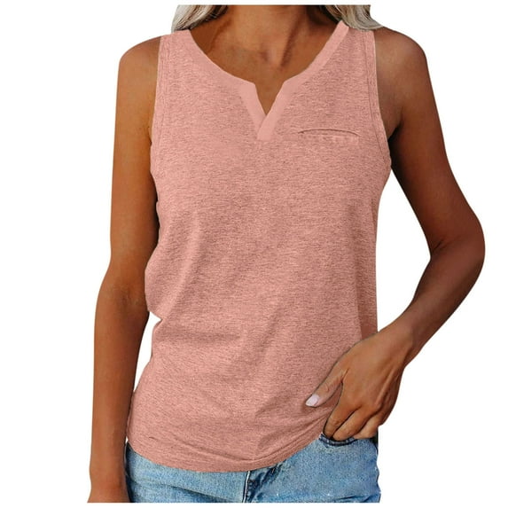 Tbopshirt Tank tops for Women Clearance,Womens tops,Summer Women Solid Color V-Neck Pocket Sleeveless Casual Tee tops,T-shirt Vest Tee Blouse,Womens Fashion Summer Savings Deals