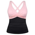 thumbnail image 1 of Tbopshirt Tankini Tops for Women Summer Underwire with Bra Tummy Control Pleated Front Swim Top Criss Cross Back Swimsuit Sleeveless Patchwork V-Neck Bathing Suit Slimming, 1 of 4