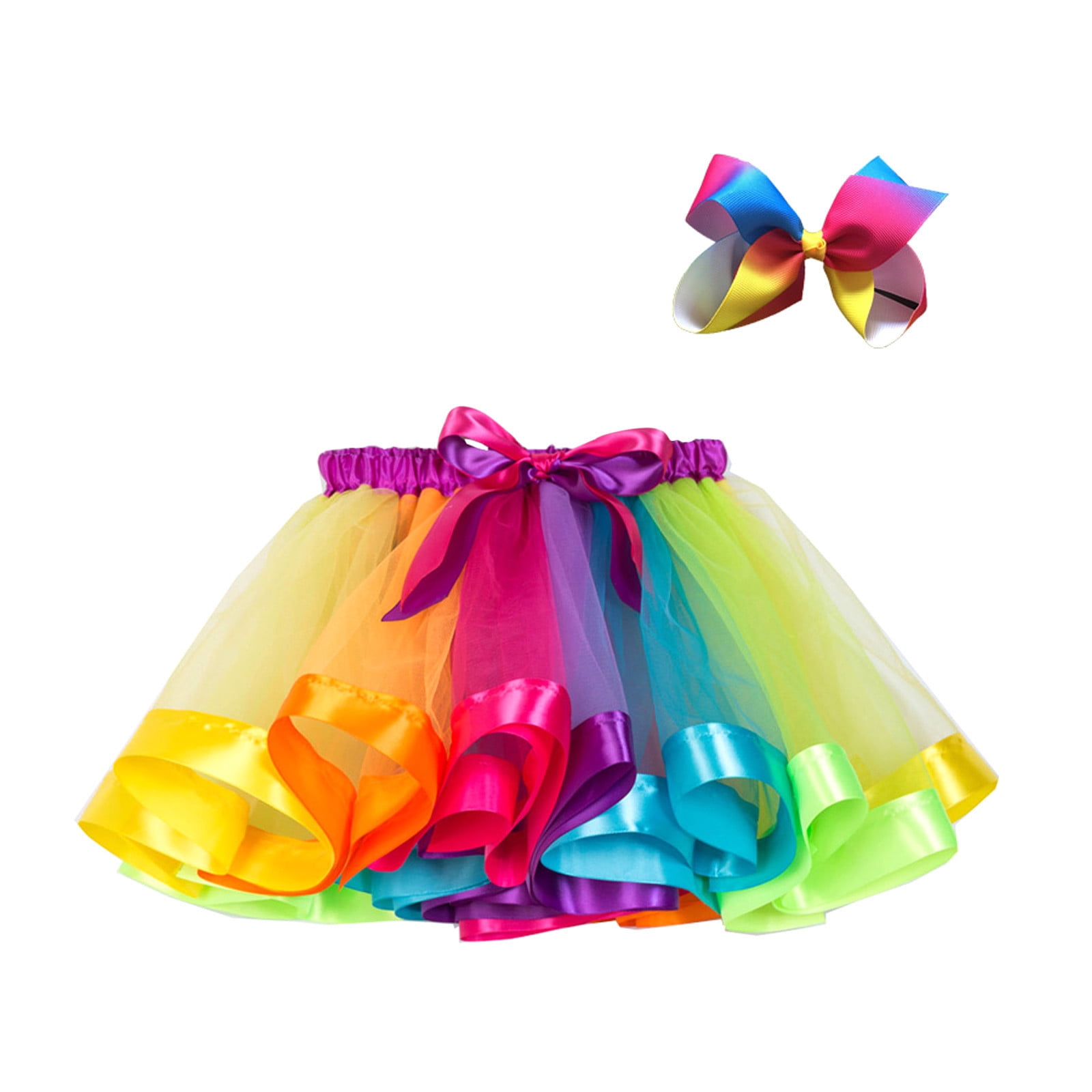 Baby Girl Dress In Cotton Stuff Pink Shirt With Rainbow Skirt