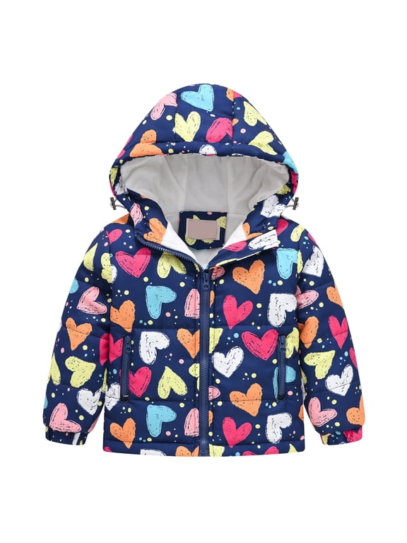 Toddler Girls Winter Coats,Hooded Kids Coats Toddler Baby Boys Girls Heart Print Plush Cute Winter Thick Casual Keep Warm Hooded Coat Jacket