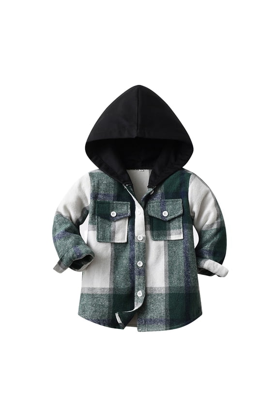 Toddler Girls Winter Coats,Hooded Kids Coats Kids Toddler Flannel Shirt Jacket Plaid Long Sleeve Shacket Baby Boys Girls Fall Shirt Coat Outwear