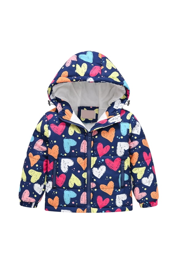 Toddler Girls Winter Coats,Hooded Kids Coats Toddler Baby Boys Girls Heart Print Plush Cute Winter Thick Casual Keep Warm Hooded Coat Jacket