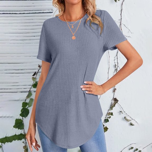 Tbopshirt Top for Women,Fashion Women Causal Round Neck Solid Blouse Short Sleeve Loose T-Shirt Summer Tank Tops