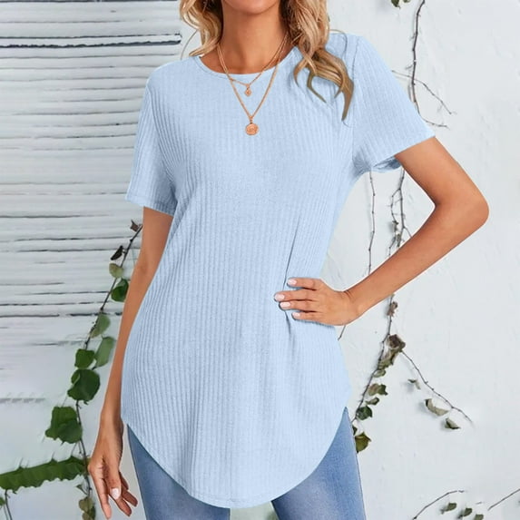 Tbopshirt Top for Women,Fashion Women Causal Round Neck Solid Blouse Short Sleeve Loose T-Shirt Summer Tank Tops