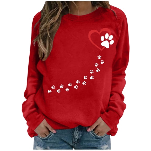Tbopshirt Valentine Sweatshirts for Women Love Heart Print Casual Long Sleeve Crew Neck Loose Pullover Hoodless Tops Red,S
