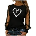 thumbnail image 1 of Tbopshirt Valentine's Day Summer Tops for Women Long Sleeve Round Neck Sheer Mesh Panel Sequin Print Casual Love Heart Graphic Pullover Black,2XL, 1 of 9