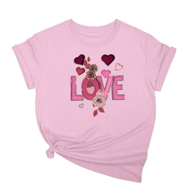 Tbopshirt Valentine's Day T-Shirts Clearance Short Sleeve Graphic Tees,Summer Plus Size Tops,Women Fashion Valentines Day Crew Neck Printed Pullover Casual Loose Womens Tops S-XXXL