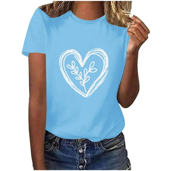 Tbopshirt Valentine's Day T-Shirts for Women Short Sleeve Graphic Tees,Summer Plus Size Tops,Valentines Day Fashion Crewneck Printing Love Heart T-Shirt Casual Loose Womens Tops S-XXXL