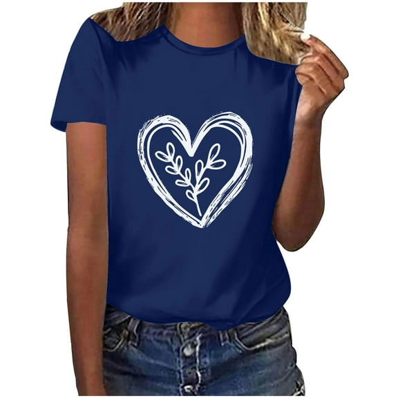 Tbopshirt Valentine's Day T-Shirts for Women Short Sleeve Graphic Tees,Summer Plus Size Tops,Valentines Day Fashion Crewneck Printing Love Heart T-Shirt Casual Loose Womens Tops S-XXXL