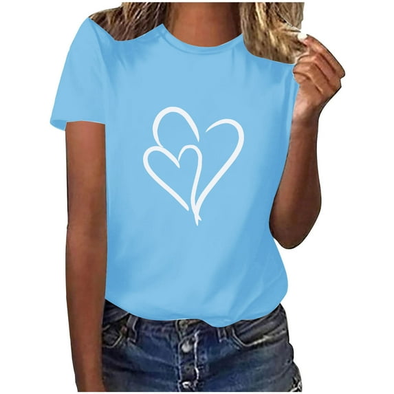 Tbopshirt Valentine's Day T-Shirts for Women Short Sleeve Graphic Tees, Plus Size Tops,Valentines Day Fashion Crewneck Printing Love Heart T-Shirt Casual Loose Womens Tops S-XXXL