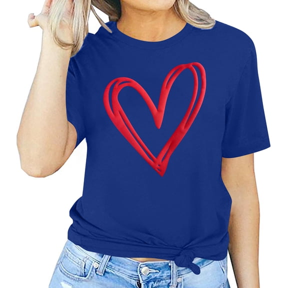 Tbopshirt Valentine's Day T-Shirts for Women Tees,Plus Size Womens Tops,Women Valentines Day Short Sleeve Heart Printed T-Shirt Novelty Graphic S-XXXL