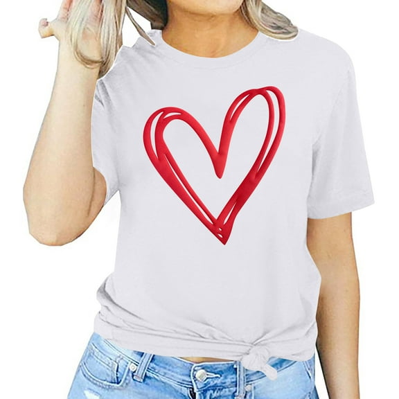 Tbopshirt Valentine's Day T-Shirts for Women Tees,Plus Size Womens Tops,Women Valentines Day Short Sleeve Heart Printed T-Shirt Novelty Graphic S-XXXL