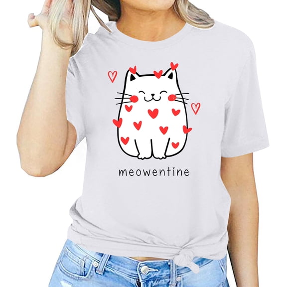 Tbopshirt Valentine's Day T-Shirts for Women Tees,Plus Size Womens Tops,Women Valentines Day Short Sleeve Heart Printed T-Shirt Novelty Graphic S-XXXL