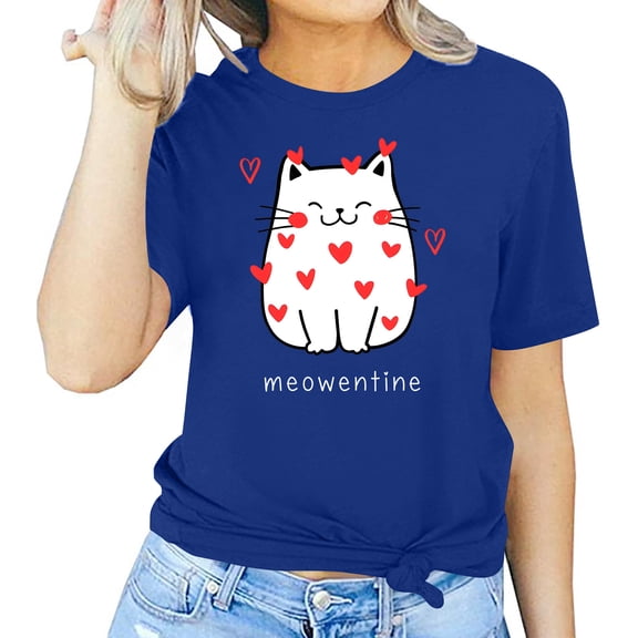 Tbopshirt Valentine's Day T-Shirts for Women Tees,Plus Size Womens Tops,Women Valentines Day Short Sleeve Heart Printed T-Shirt Novelty Graphic S-XXXL