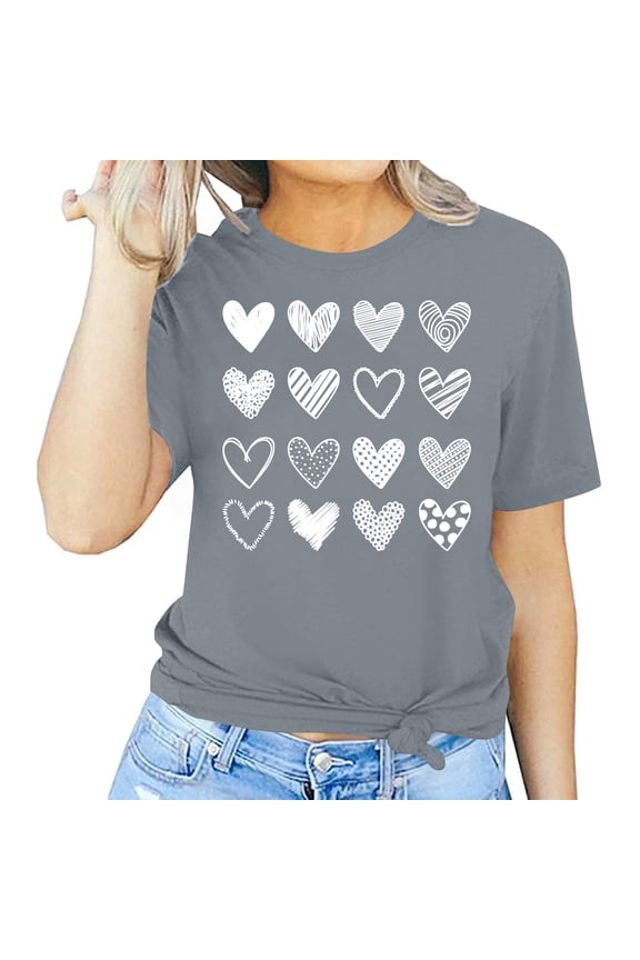 Valentine's Day T-Shirts for Women Tees,Plus Size Womens Tops,Women Valentines Day Short Sleeve Heart Printed T-Shirt Novelty Graphic S-XXXL