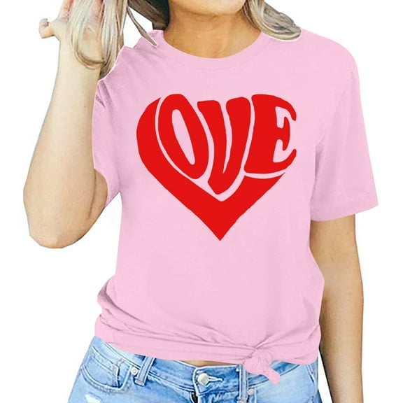 Tbopshirt Valentine's Day T-Shirts for Women Tees,Plus Size Womens Tops,Women Valentines Day Short Sleeve Heart Printed T-Shirt Novelty Graphic S-XXXL
