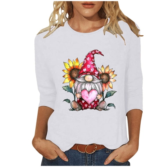 Tbopshirt Valentine's Day T-Shirts for Women 3/4 Sleeve Casual Crewneck Loose Graphic Tees Summer Plus Size Tops,S-XXXXXL