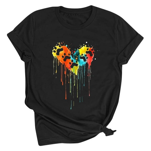 Tbopshirt Valentine's Day T-Shirts for Women Short Sleeve Graphic Tees, Printing Love Heart Round Neck Plus Size Womens Tops S-XXXL