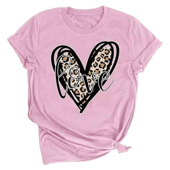 Tbopshirt Valentine's Day T-Shirts for Women Short Sleeve Graphic Tees, Printing Love Heart Round Neck Plus Size Womens Tops S-XXXL