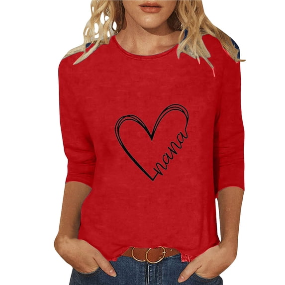 Tbopshirt Valentines Day T-Shirts for Women Summer Fashion,Love Printed T-shirt 3/4 Sleeves Blouse Round Neck Casual Womens Tops Clearance Under $5 Plus Size,S-XXL