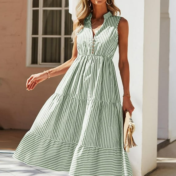Tbopshirt Wedding Guest Dresses for Women,Fashion Casual Slim Women Casual Sleeveless V-Neck Dress