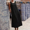 thumbnail image 1 of Tbopshirt Wedding Guest Dresses for Women Spring/Summer Sleeveless Casual Tank Top Dress Solid Pocket Round Neck Pleated Cotton Linen Dress, 1 of 5