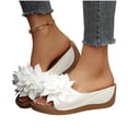 thumbnail image 1 of Tbopshirt Wedge Sandals for Women with Arch Support Open Toe Flower Mid Heels Solid Color Comfortable Dressy Summer Slides, 1 of 9