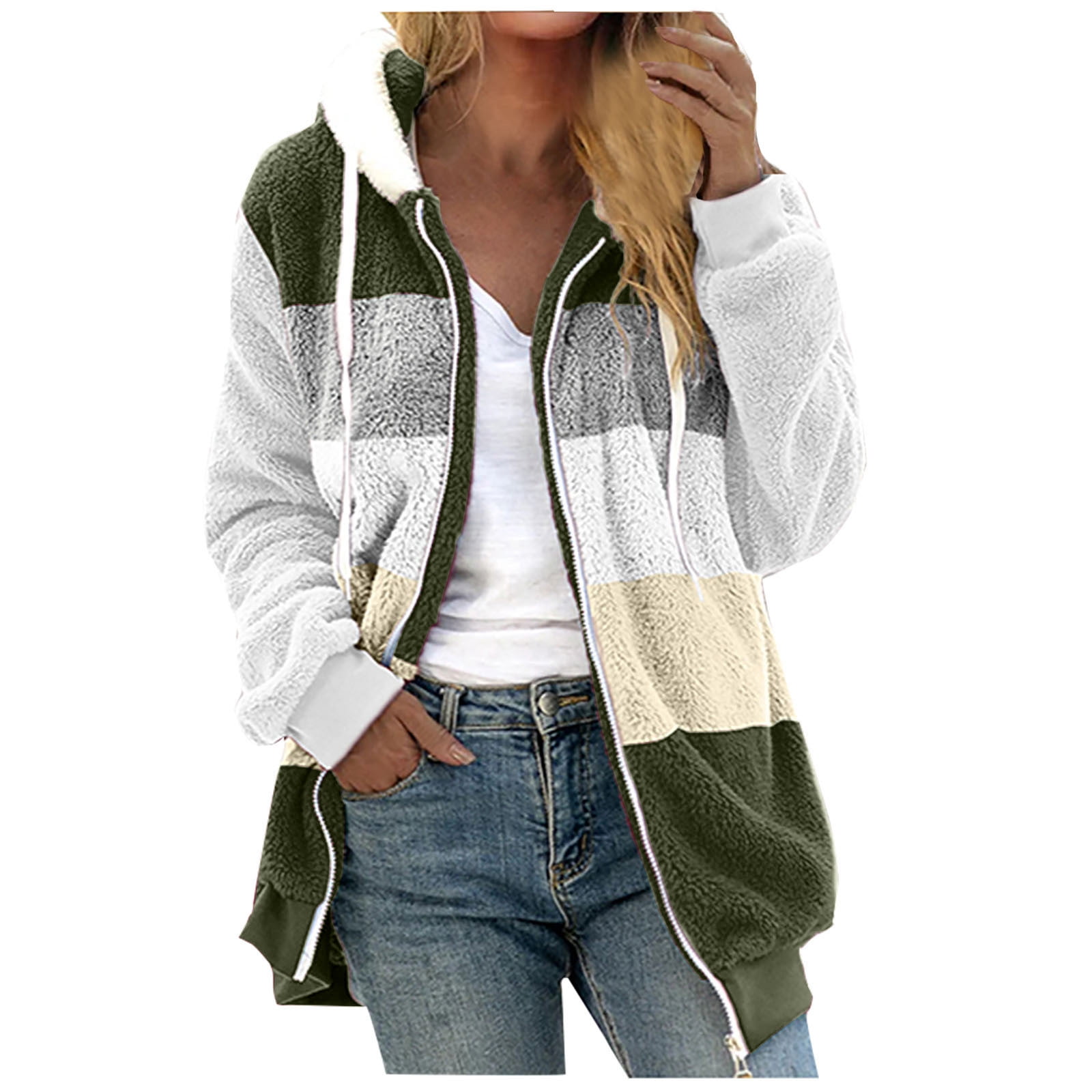 Tbopshirt Winter Coats for Women,Womens Coats,Fashion Women's Zipper V-Neck Pullover Tops Long Sleeve Hooded Blouse Sweatshirt,Zipper Coat Hoodie Jackets