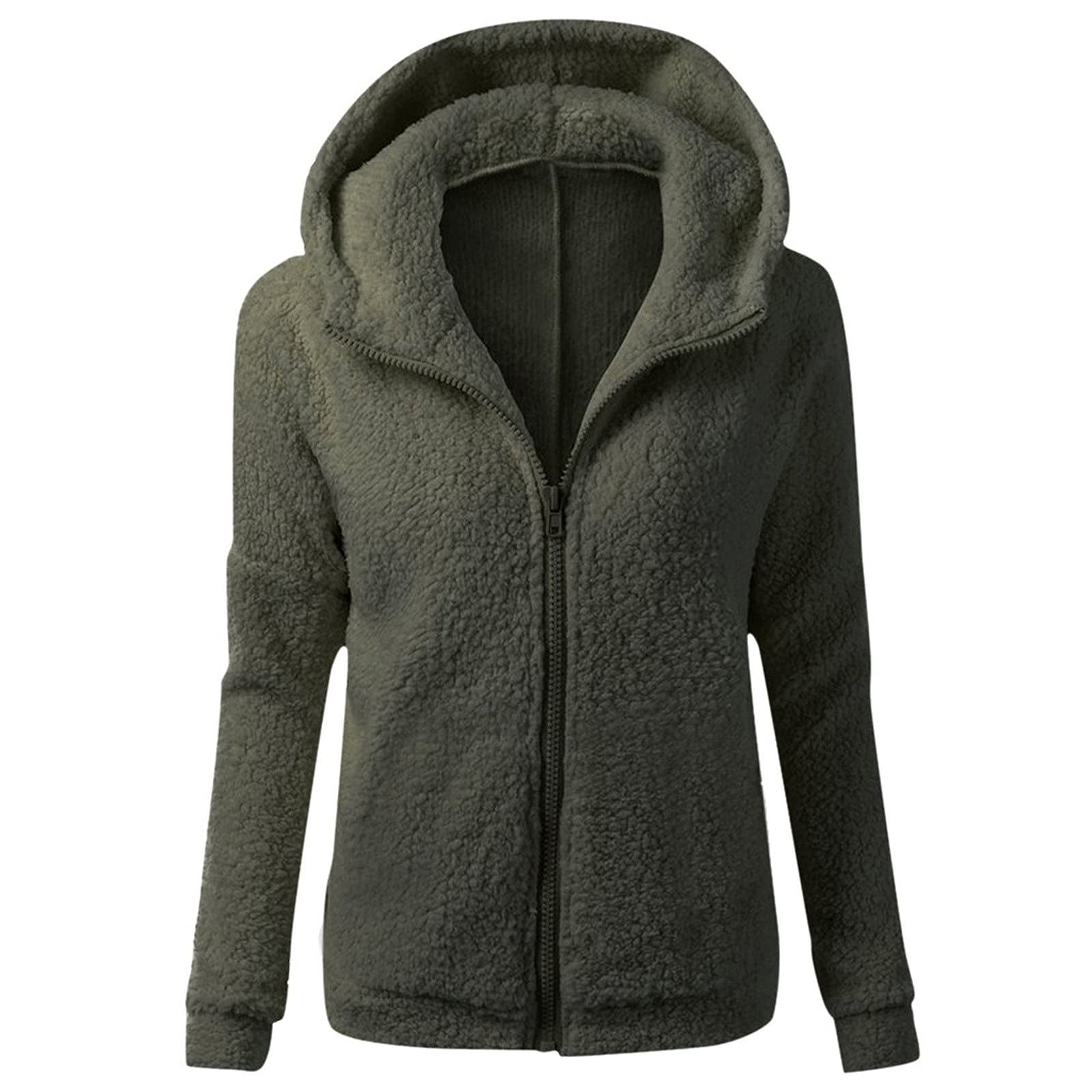 Tbopshirt Winter Coats For Women,Womens Coats,Women's Tops And Winter Fashion Solid Casual Wool Zipper Cardigan Jacket Warm Long Sleeve Hoodie,Zipper Coat Hoodie Jackets