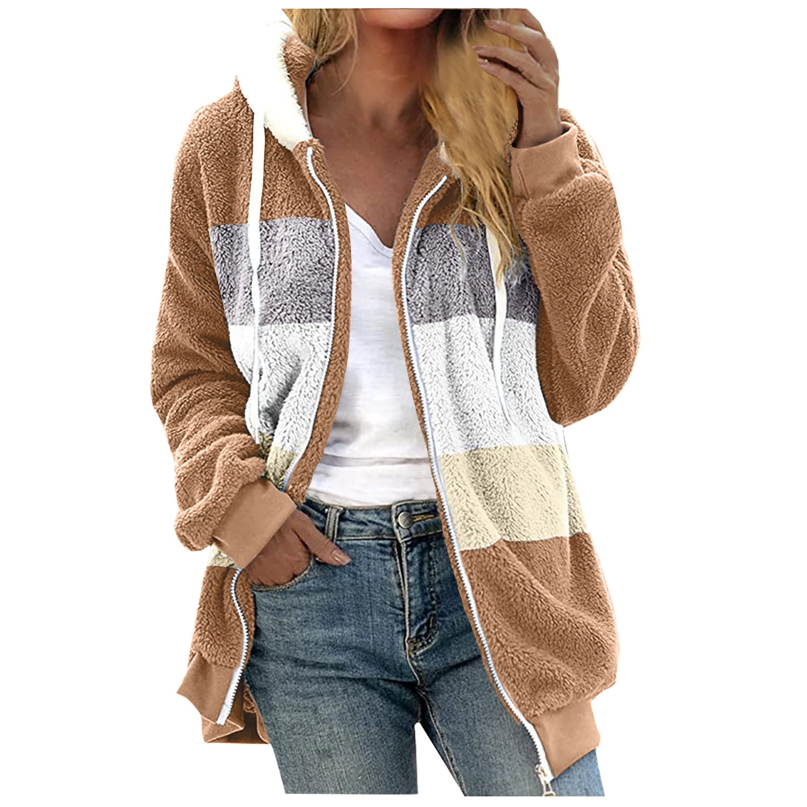 Tbopshirt Winter Coats for Women,Womens Coats,Fashion Women's Zipper V-Neck Pullover Tops Long Sleeve Hooded Blouse Sweatshirt,Zipper Coat Hoodie Jackets