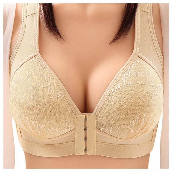 Tbopshirt Wirefree Bras Clearance,Lace Front Closure Bras,Women's Plus Size Bra,Casual Sexy Lace Front Button Shaping Cup Shoulder Strap Underwire Bra Extra-Elastic,Up to 50% Off Fashion