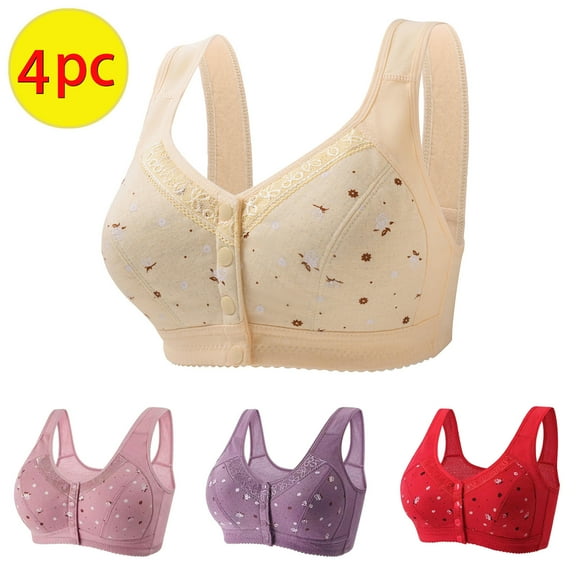 Tbopshirt Wirefree Bras for Women Plus Size,Women Bras 4PC Comfortable Lace Breathable Bra Underwear No Rims