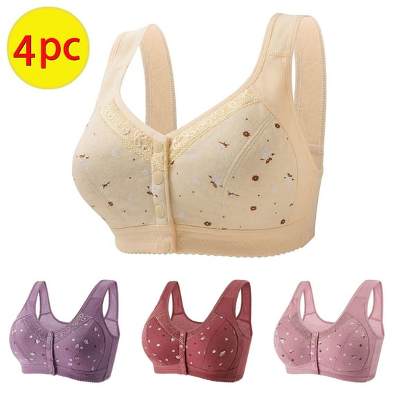 Tbopshirt Wirefree Bras for Women Plus Size,Women Bras 4PC Comfortable Lace Breathable Bra Underwear No Rims