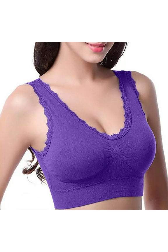 Wirefree Lace Sports Bras for Women,Women Bras Woman's Lace Splicing Glossy Comfortable Breathable Bra Underwear No Rims