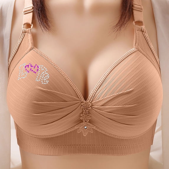 Tbopshirt Wireless Bras for Women Printing Gathered Together Breathable Plus Size Everyday Bras Underwear No Rims
