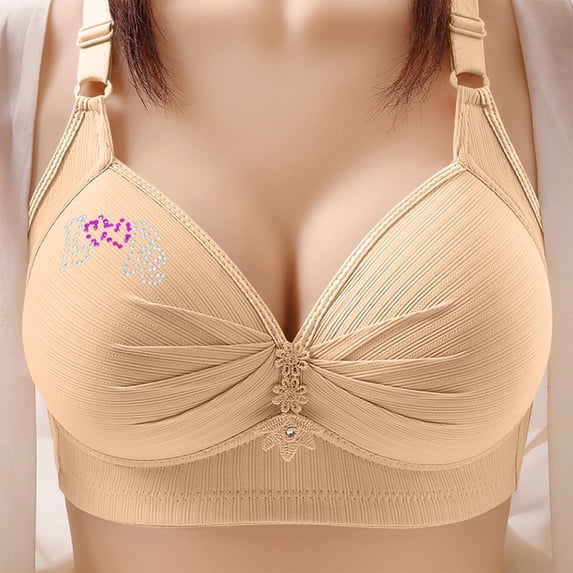 Tbopshirt Wireless Bras for Women Printing Gathered Together Breathable Plus Size Everyday Bras Underwear No Rims
