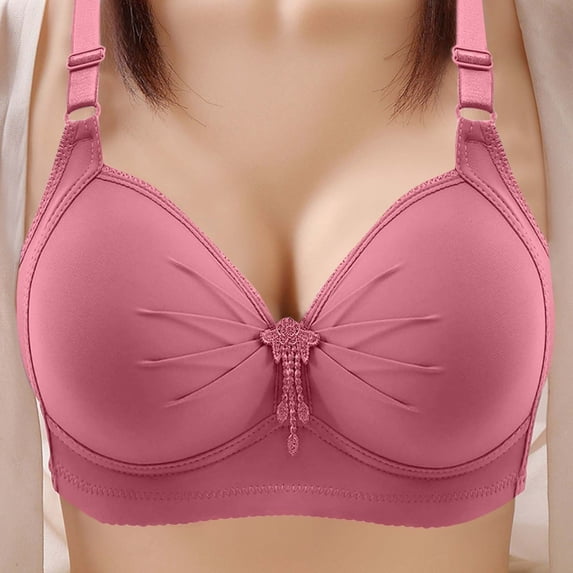 Tbopshirt Wireless Bras for Women Push Up Full Cup Bra Solid Color Gathering Breathable Underwear Adjustable Full Coverage Everyday Bras