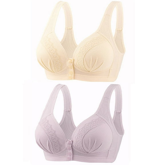 Tbopshirt Wireless Nursing Bras for Women Plus Size,Stretch Push-Up Front Closure Lace Bra,2PC Women's No Steel Ring Lactation Vest Bra Back Adjustment Yoga Running Bra